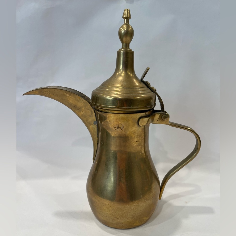Antique Rare Marked Middle Eastern Brass Dallah Coffee Pot Traditional Design